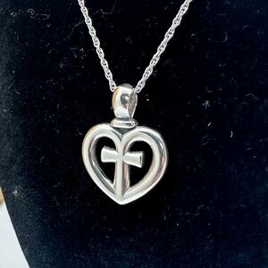 JAMES AVERY Sterling Silver Large Puffy Heart Cross Pendant Necklace; RETIRED